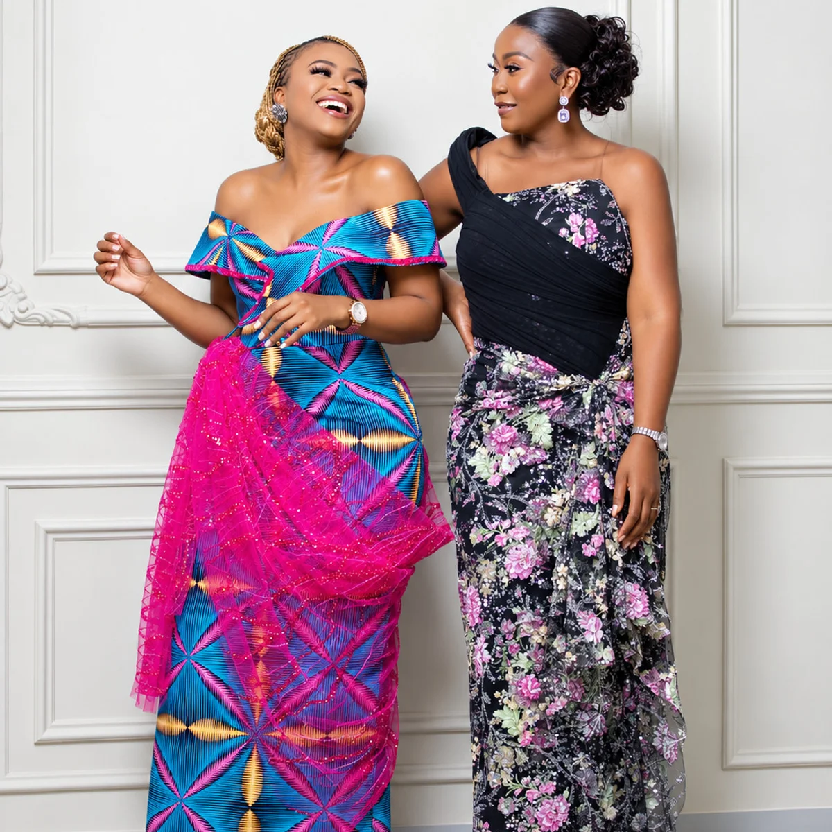 Noir Floral Wrap Gown, Traditional Wear