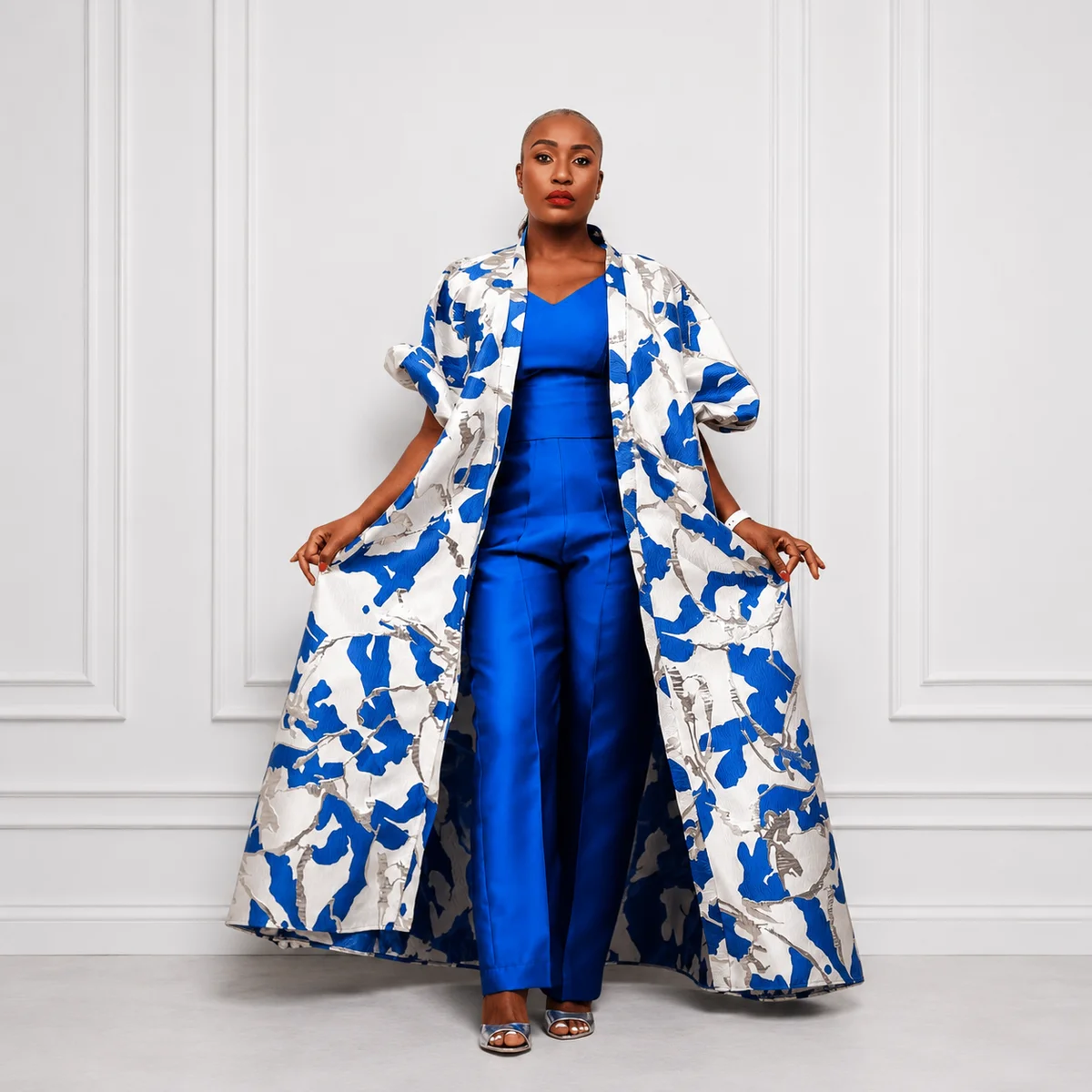 Blue Marble Jacquard Kimono Set, Occasionwear